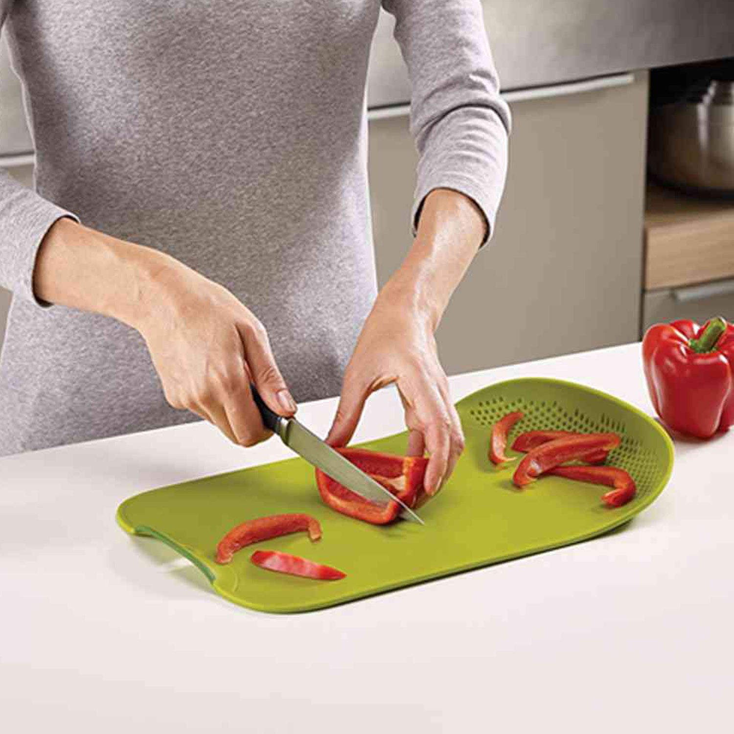 Chop Drain Vegetables Fruits Chopping Board Sleek Knife