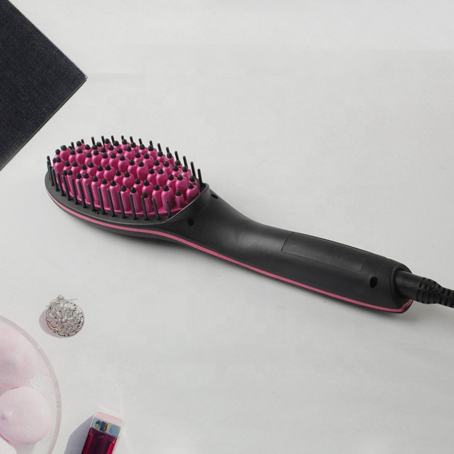 Simply Straight Electric 2 In 1 Ceramic Hair Straightener Straightening Comb Brush With Lcd Screen Temperature Control Display For Women