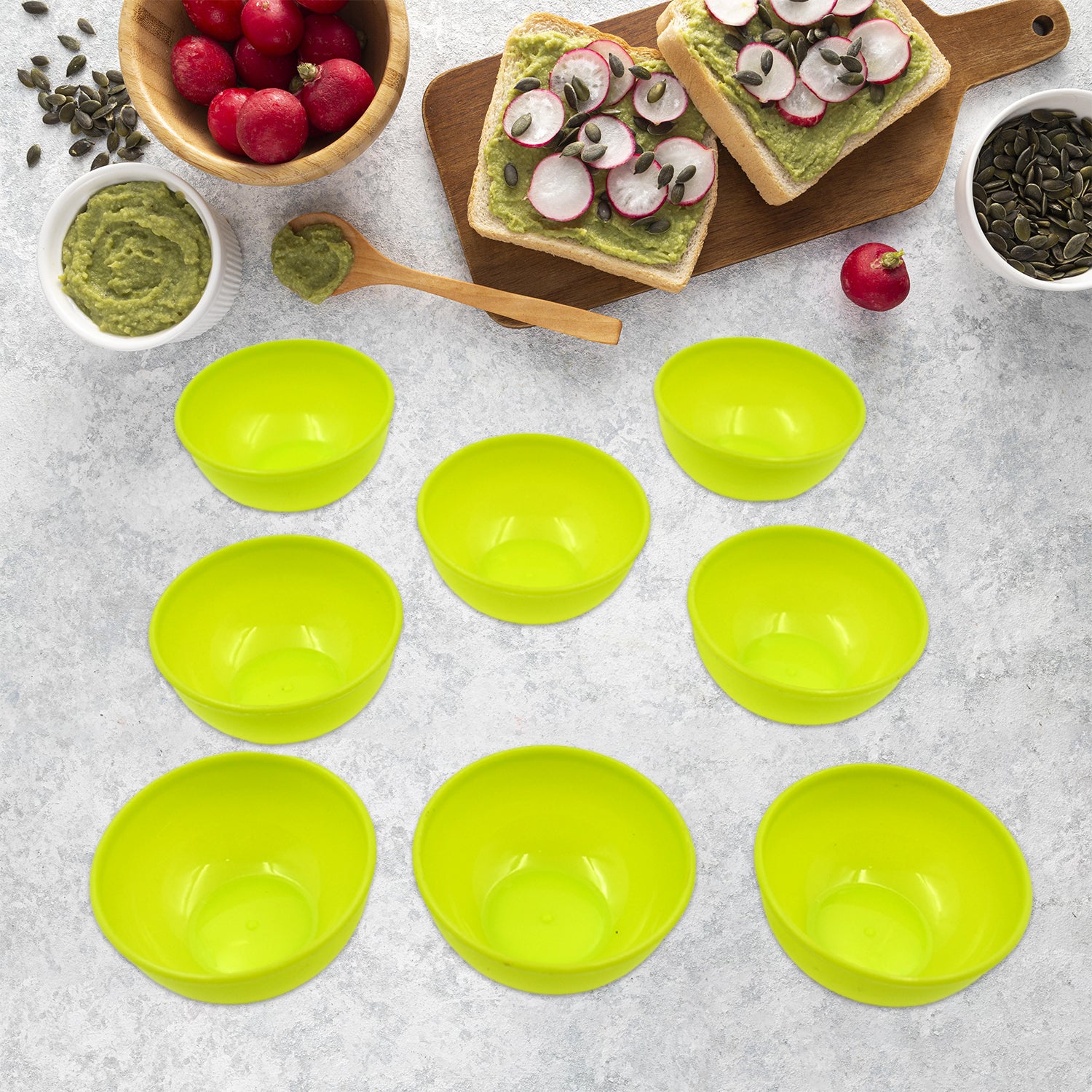 Multipurpose Small Round Plastic Bowl Katori Microwave Safe Reusable Lightweight Bowl Dishwasher Safe Chutney Bowl (8 Pcs Set)