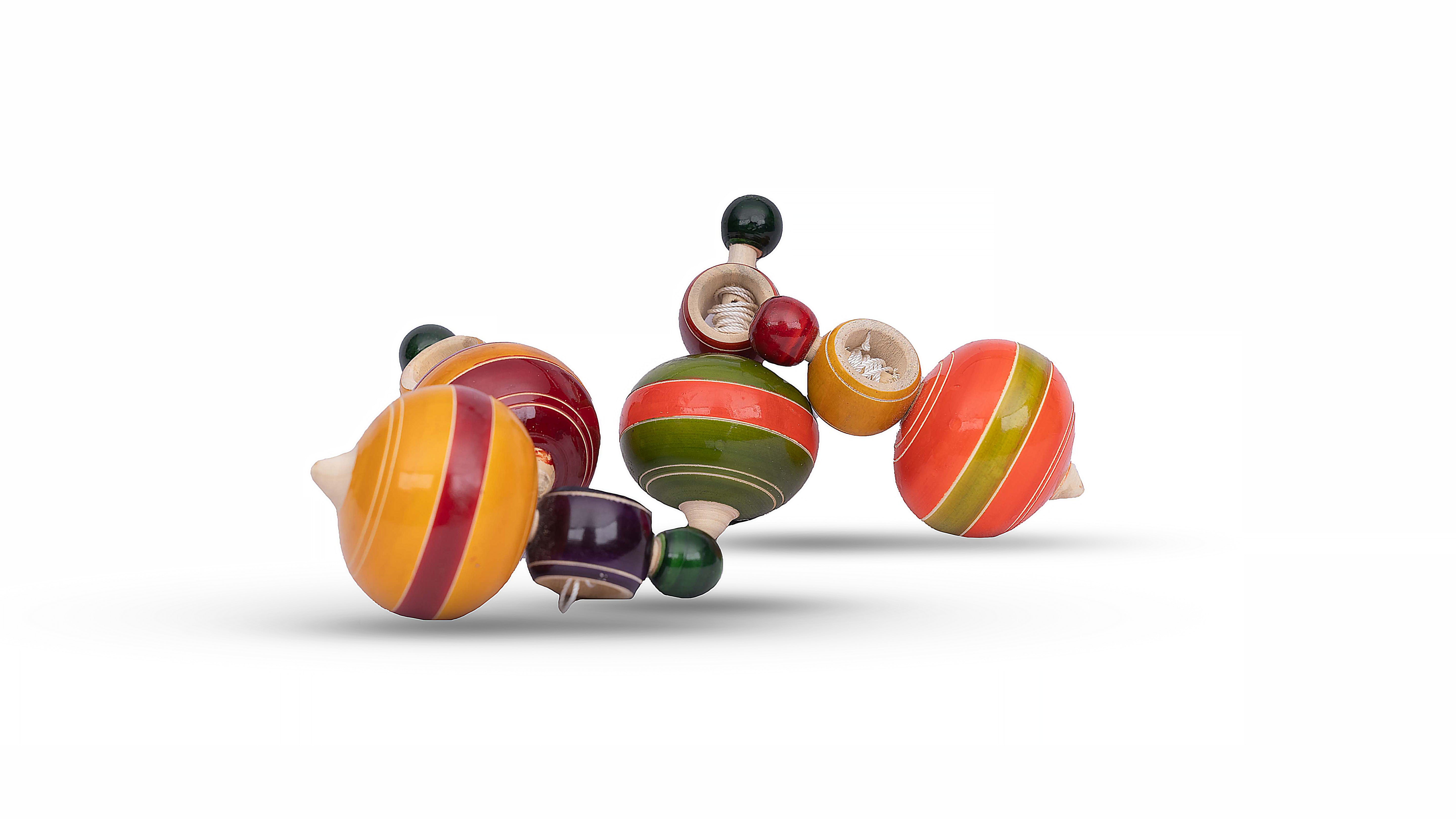 Wooden Lattu | Wooden Spinning Tops Toys | Multicolor | Pambaram