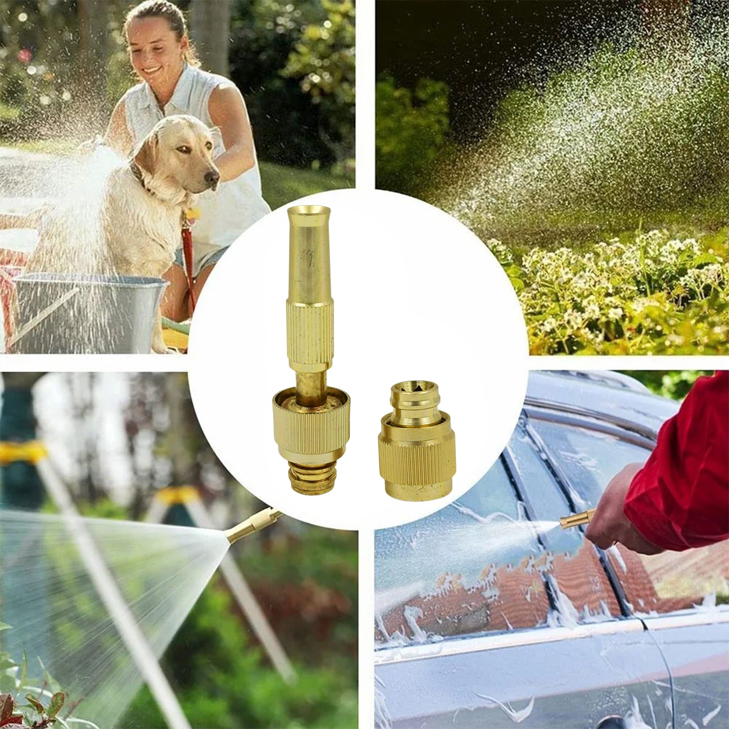 Water Spray Nozzle For Water Pipe Booster Nozzle For Car Wash Nozzle With High Pressure Water Adjustable Brass Nozzle Water Spray Gun For Gardening Watering Tools