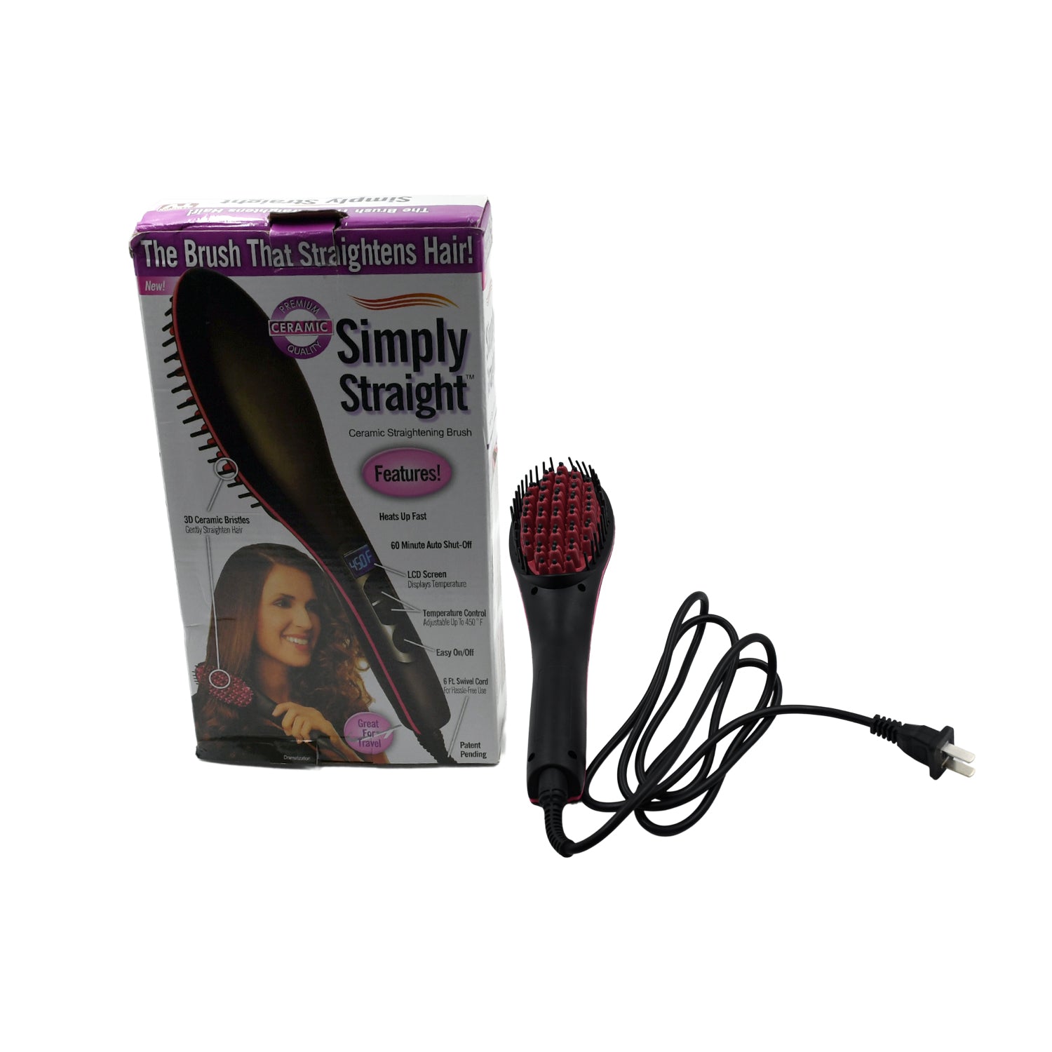 Simply Straight Electric 2 In 1 Ceramic Hair Straightener Straightening Comb Brush With Lcd Screen Temperature Control Display For Women
