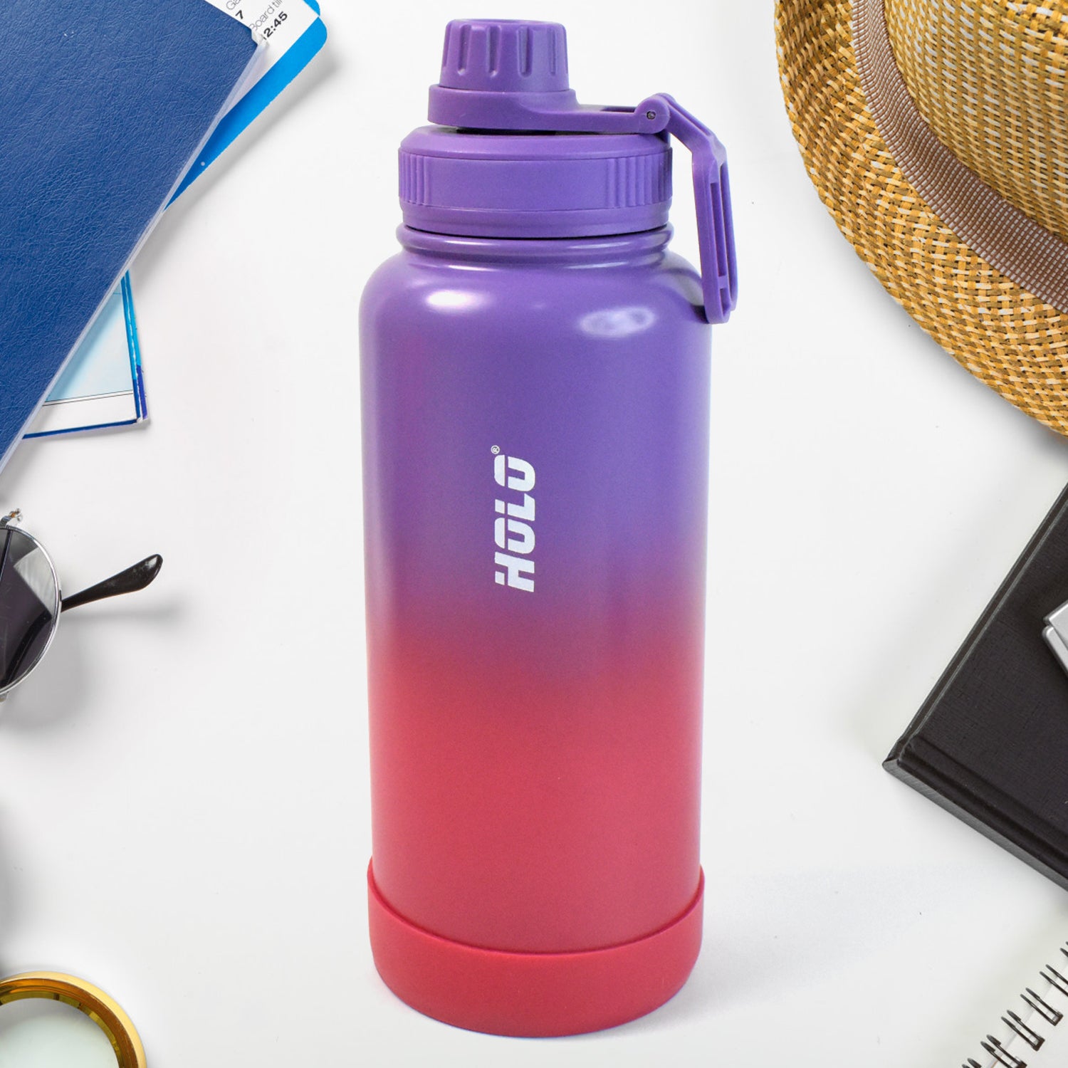Two Tone Pink Stainless Steel Water Bottle Copper Coated Vacuum Insulation Powder Coated Secure Grip Leakproof Easy Pour Cap (1000ml)