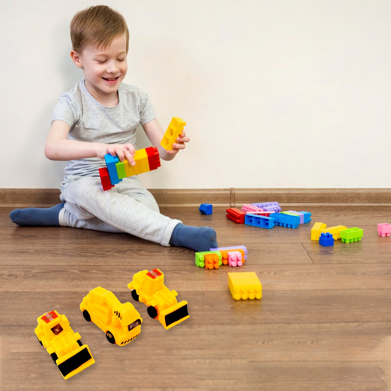Vehicle Car Engineering Automobile Construction Car Toys Set For Children Kids Crane Excavator Road Roller Forklift Mixer Truck Transporter Truck Machine Construction Toys (6 Pcs Set)