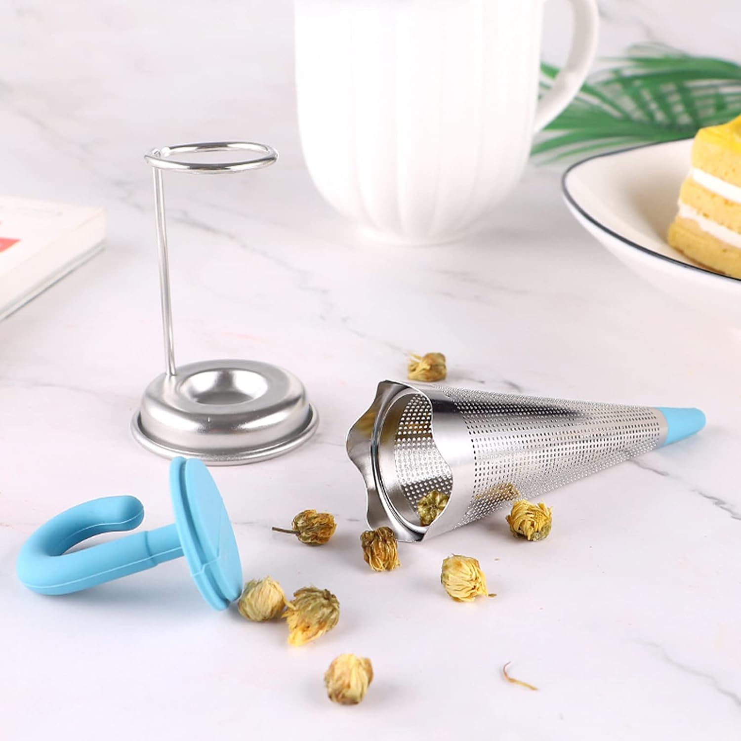 Reusable Cute Umbrella Tea Strainer With Tray Stand (1 Pc)