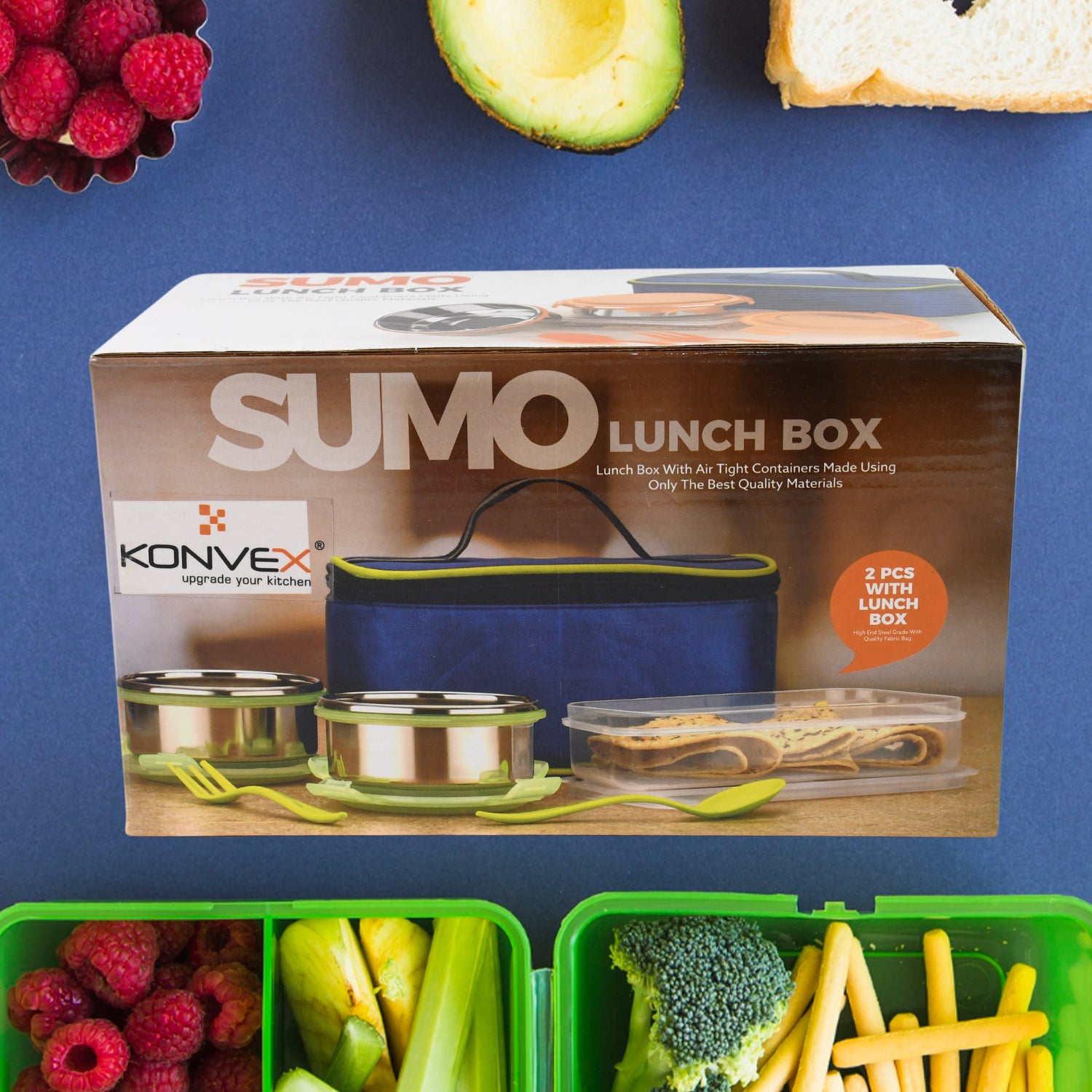 Sumo Lunch Box With Lunch Bag Plastic Lunch Box Plastic Spoon Fork (2 Pc Set With Lunch Box)