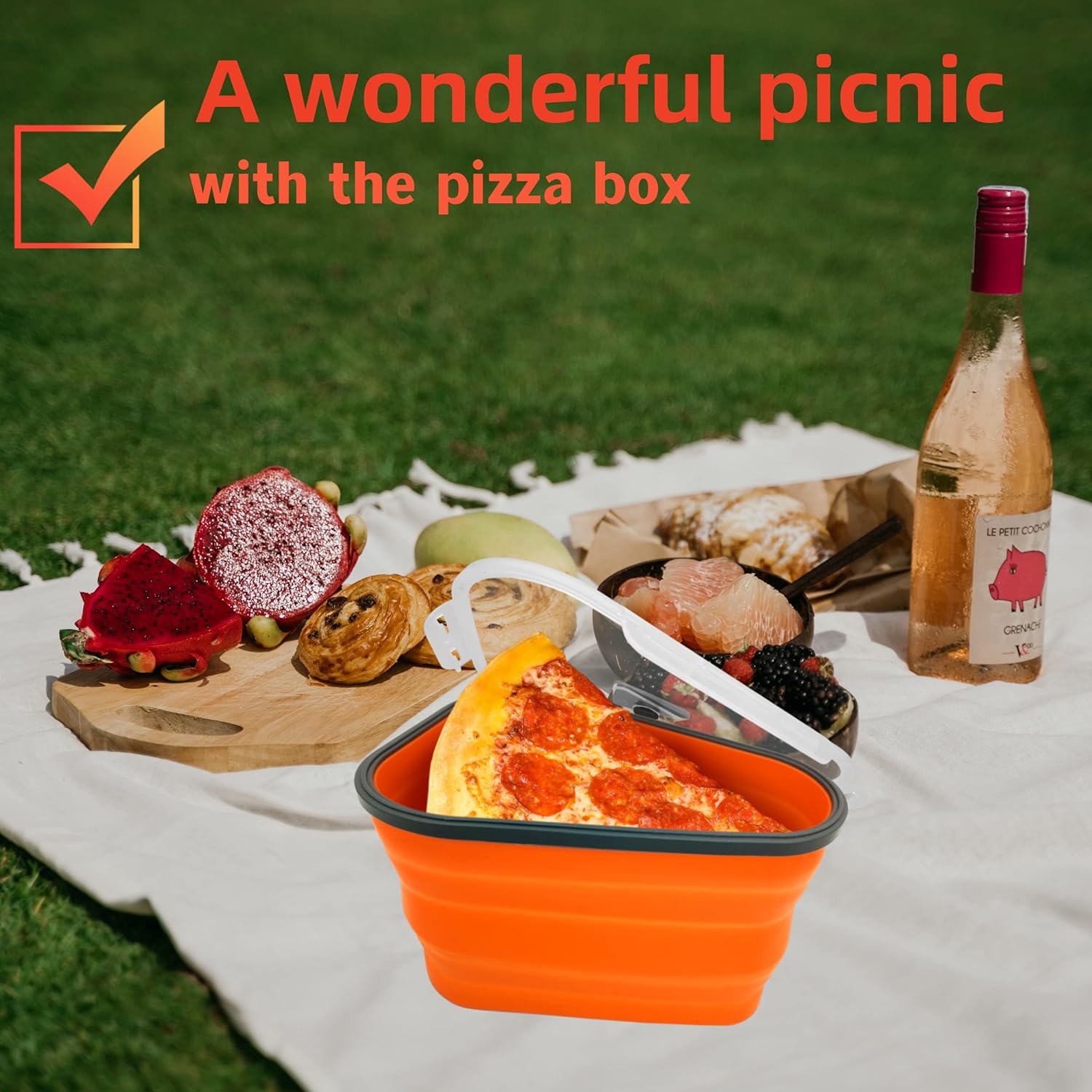 Reusable Pizza Storage Containers With 5 Microwavable Serving Trays Silicone Container Expandable Adjustable For Packing Pizza At Home Outdoor