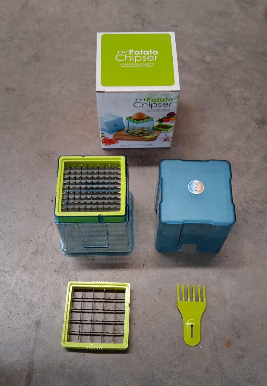 2 In 1 Potato Chipser Slicer French Fries Maker Finger Chips Plastic Two Blades Finger Chips Cutter For Kitchen Accessoryvegetable Fruit Slicer (1 Pc)