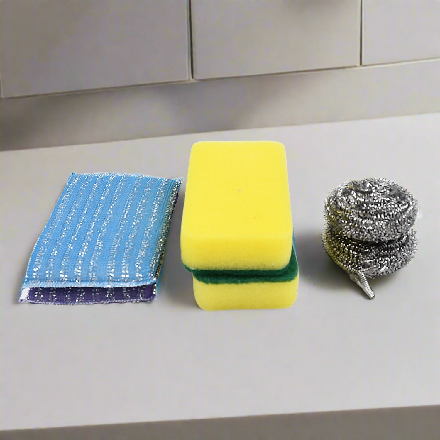 Kitchen Cleaning Tool Set Microfiber Kitchen Utensils High Performance Scouring Sponge Set Dish Sponge Stainless Steel Scouring Pad (6 Pcs Set)