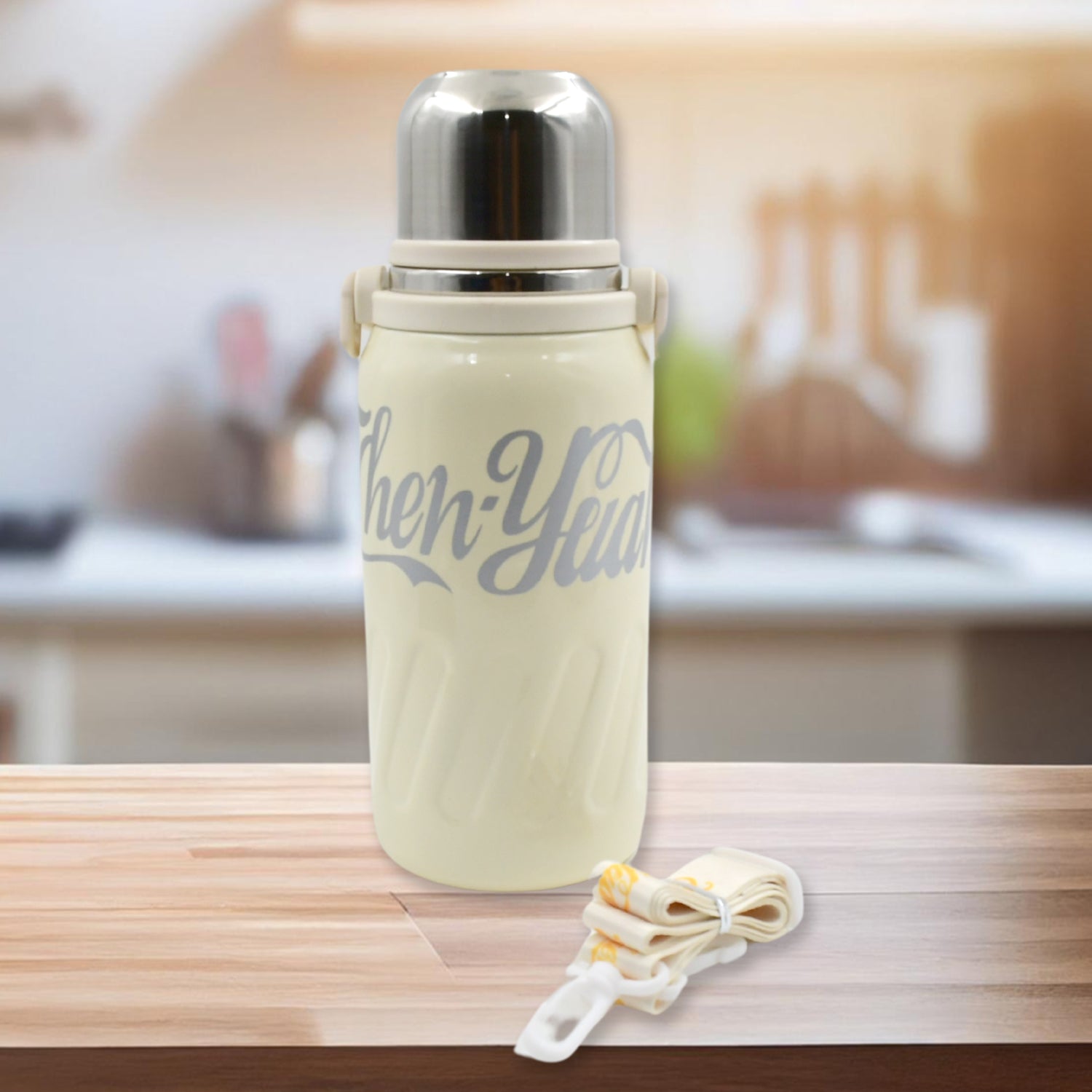 Stainless Steel Vacuum Insulated Water Bottle Leak Proof Flask For Tea Coffee Reusable Water Bottle With Hanging Strap Bottle For Hot Cold Drinks Wide Mouth Water Flask (900 Ml)