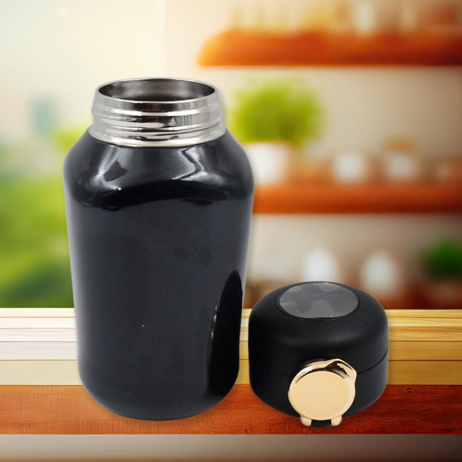 Thermos Steel Bottle Push Button Fashion Cup Temperature Display Bottle (420 Ml)