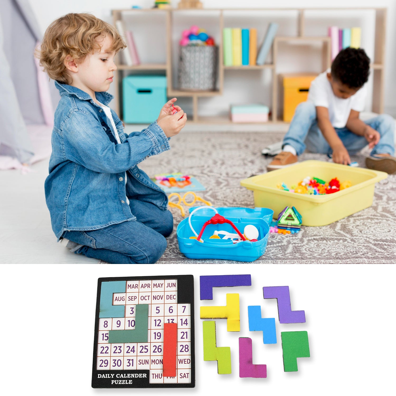 Wooden Daily Calendar Puzzle (Multicolor 1 Set)