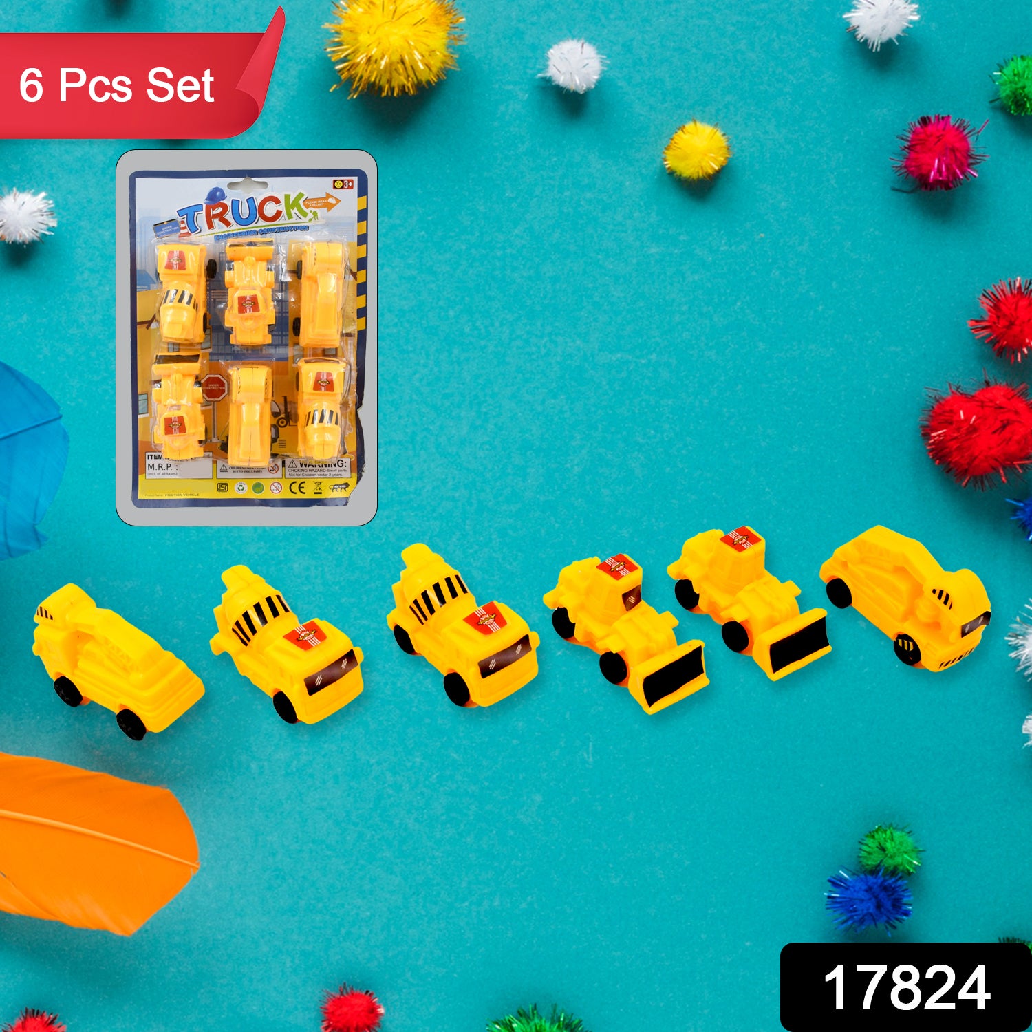 Vehicle Car Engineering Automobile Construction Car Toys Set For Children Kids Crane Excavator Road Roller Forklift Mixer Truck Transporter Truck Machine Construction Toys (6 Pcs Set)