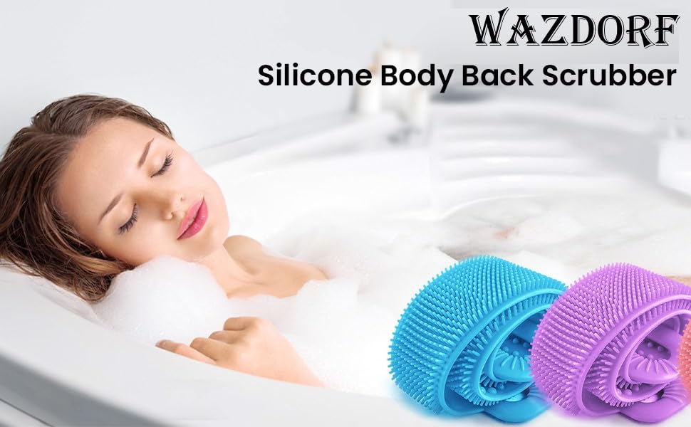 Silicone Body Back Scrubber, Double Side Bathing Brush for Skin Deep Cleaning Massage (PACK OF 2) Pink & Blue