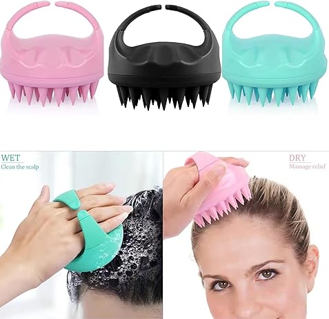 Silicone Scalp Massager & Shampoo Cleansing Brush (Pack of 2 ) Green & Black