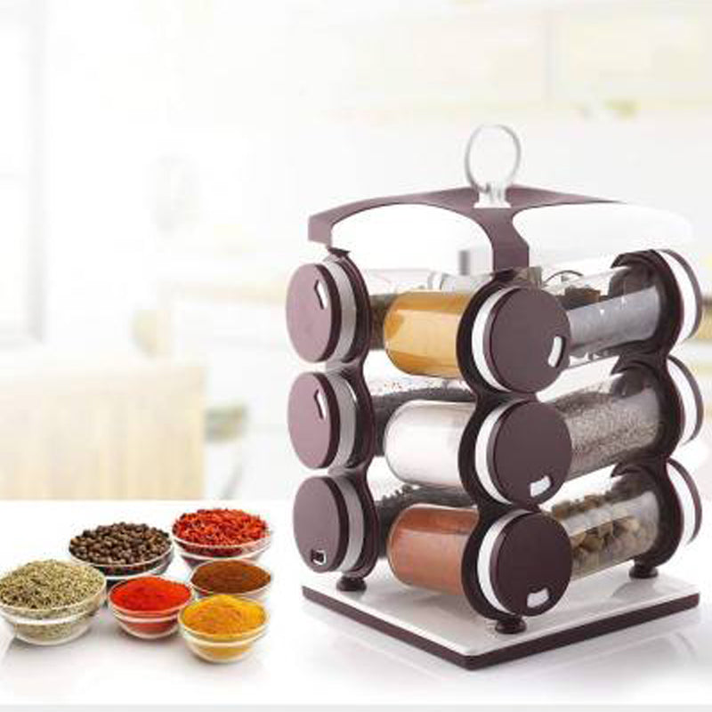 Spice Jar Set - Food Grade Plastic 12pcs Spice Jar (Brown Box)