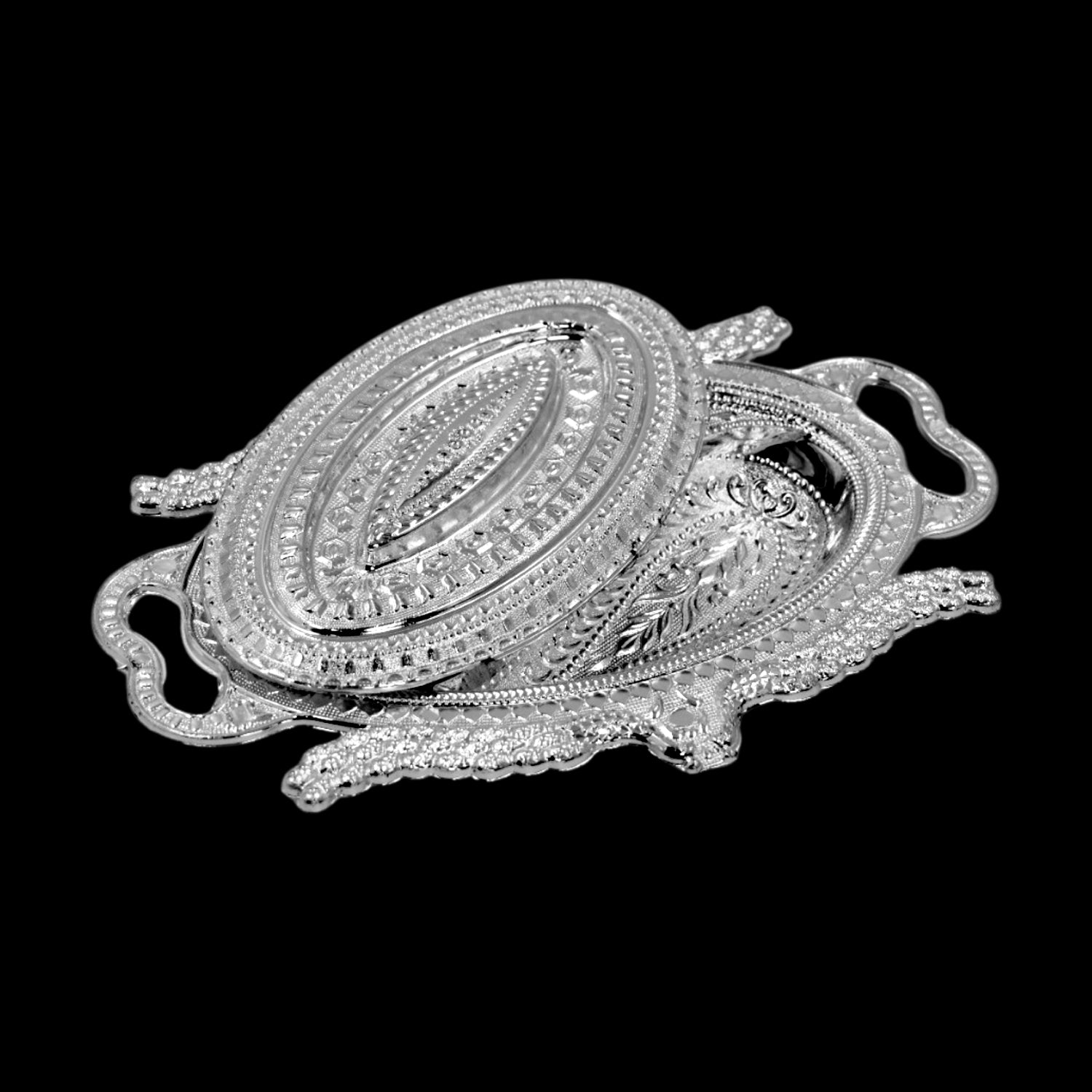 Plastic Peacock Dry Fruit Silver Finish Serving Tray