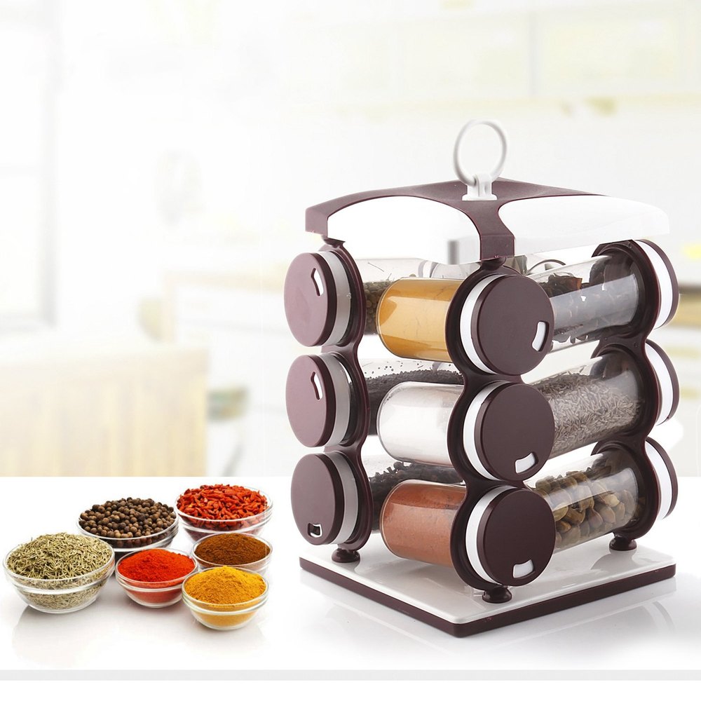 Spice Jar Set - Food Grade Plastic 12pcs Spice Jar (Brown Box)