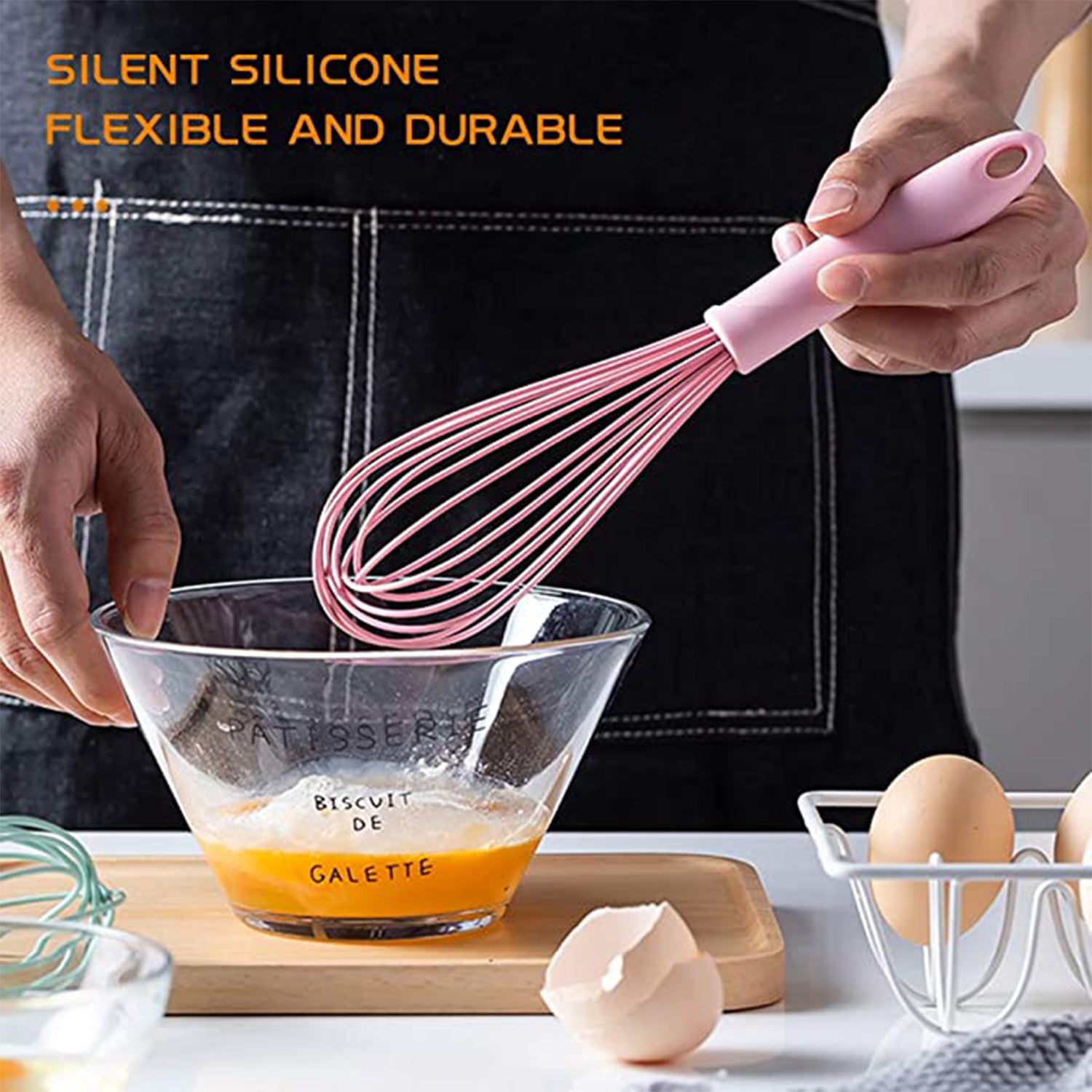 Manual Whisk Mixer Silicone Whisk Cream Whisk Flour Mixer Rotary Egg Mixer Kitchen Baking Tool.