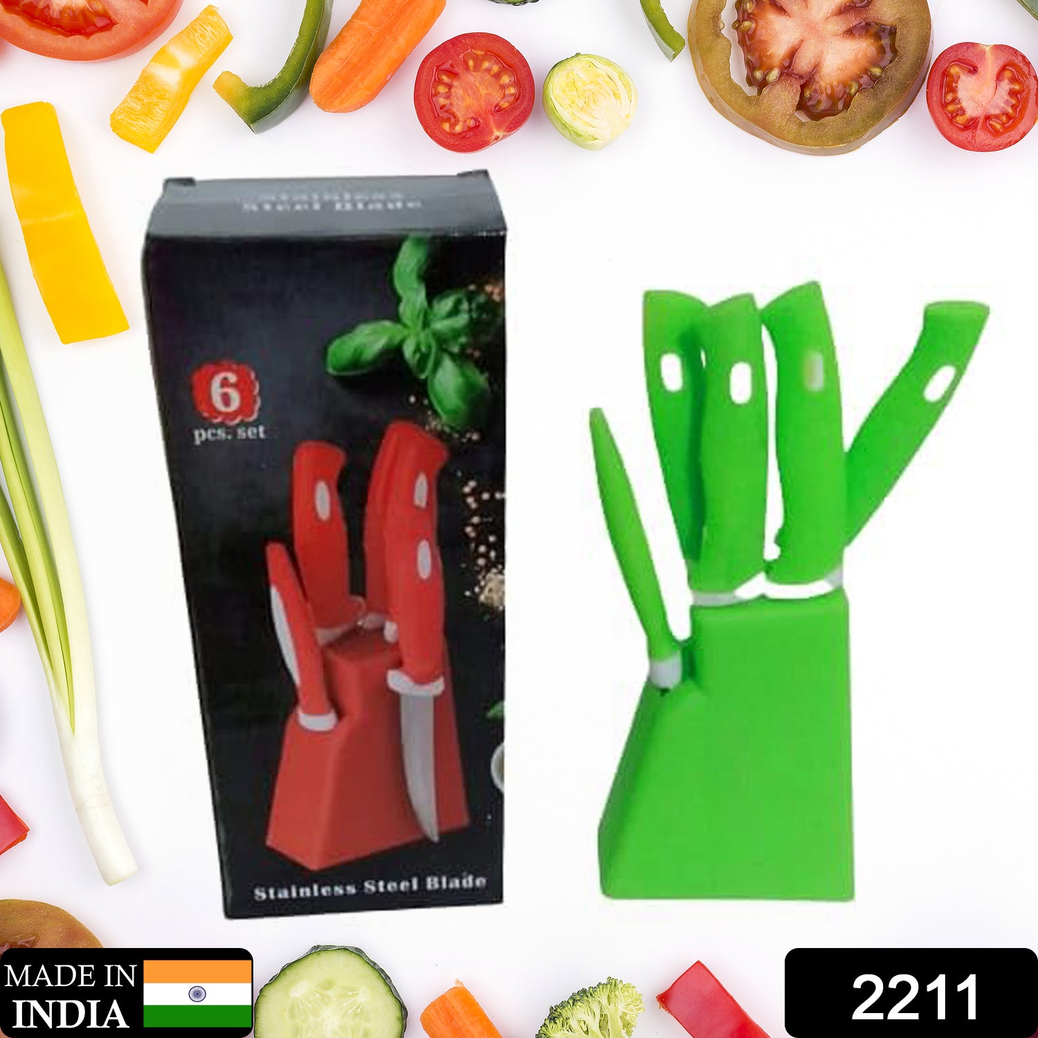 Stainless Steel Knife  Peeler Set With Stand - 6 Pcs